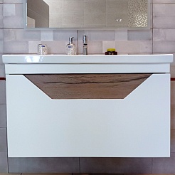 Бриклаер Мебель для ванной Брайтон 100 (Фостер) белая матовая/дуб кера – фотография-3
